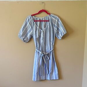 Free Assembly Blue and White Striped Dress with Belt, Size M